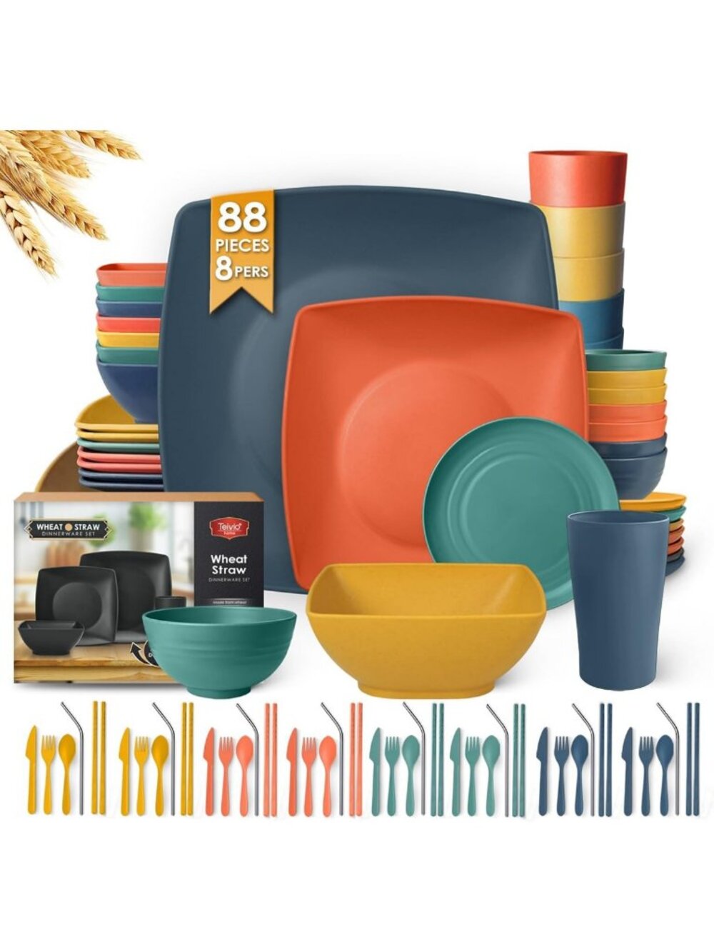 88-Piece Dinnerware Set for 8 - Plates, Bowls & Flatware - Complete Dining Set